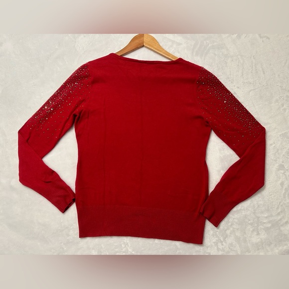 Liquid by Sioni rhinestone red sweater. Size medium. Beautiful bling - Picture 4 of 8